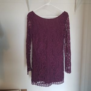 Lace long sleeve purple dress